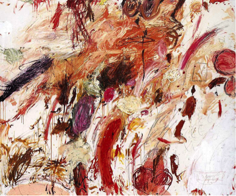 Cy Twombly, Ferragosto V, 1961. Oil paint, wax crayon, lead pencil on canvas, 164.5 x 200 cm. Private Collection. Image courtesy Thomas Ammann Fine Art, Zurich. 